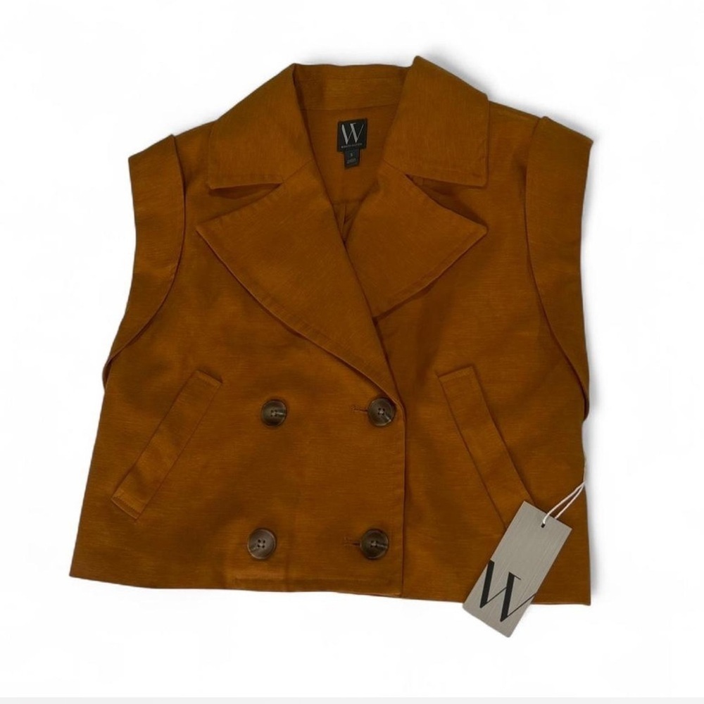 NWT Burnt Orange Sleeveless Linen Blend Vest Woman's Oversized Small Collared